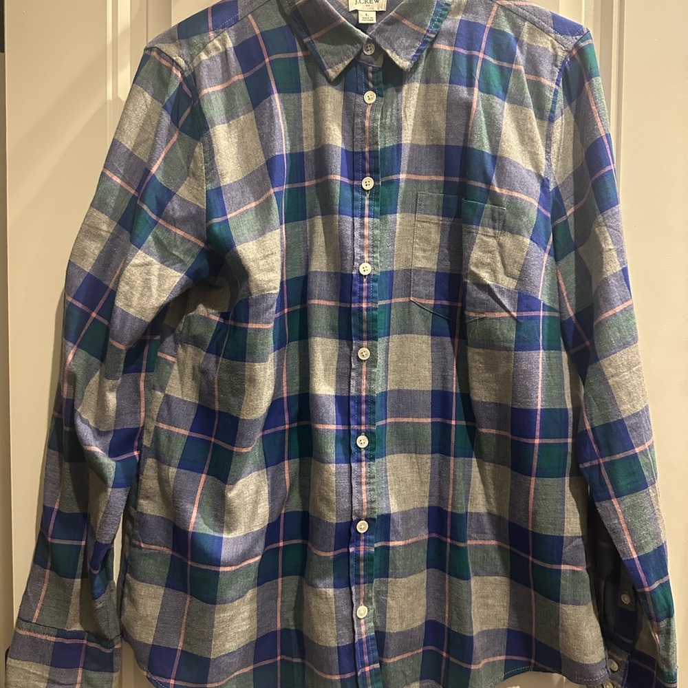 J. Crew Blue and Green Plaid Button-Down Shirt